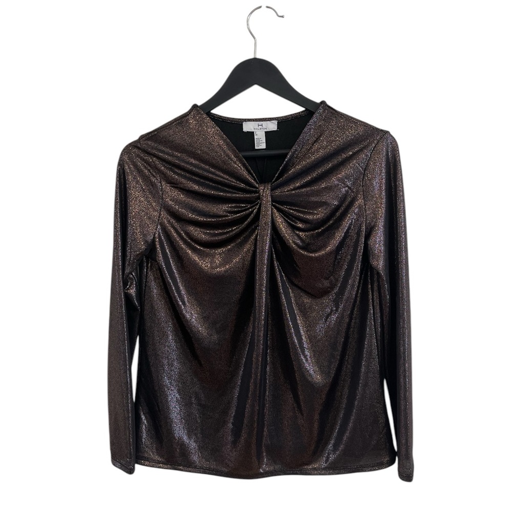Elegant Metallic Brown Long Sleeve Top